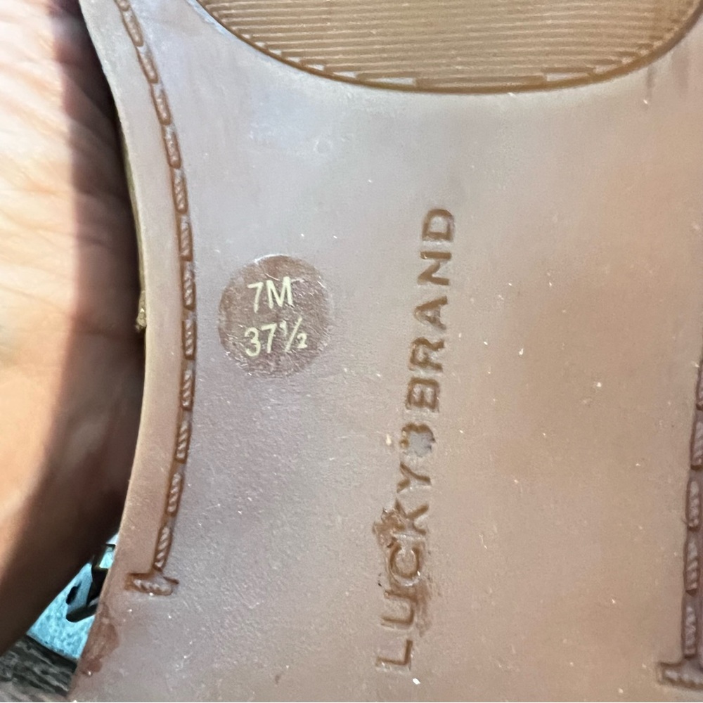 Lucky Brand Pedera Leather Ankle Boots Brown Stacked Heel Side Zip Bootie 7M - Picture 7 of 8